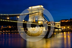 View of the Budapest Chain Bridge at Night.