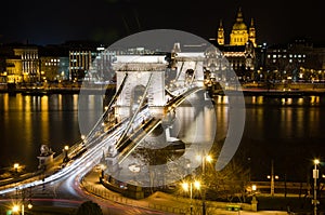 View of the Budapest Chain Bridge at Night.