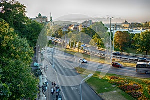 View of Budapest from Gellert hill on summer evening.