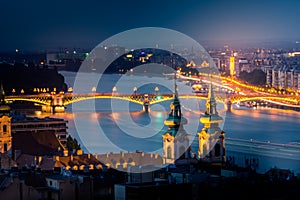 View of Budapest at Night from Fisherman`s Bastion