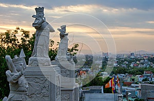 The view from the Buddhist temple on the mountain to the evening Fan Thiet, Binh Thuan, Vietnam