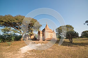 A view of buddhist temples in Bagan, Myanmar.