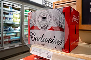 View of Budweiser 30 pack beer case.