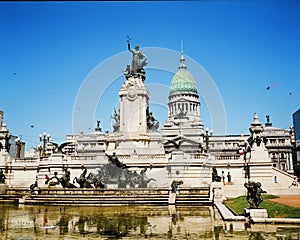 view of Buenos Aires and Plaza y Congreso de la Nacion with old domes in Buenos Aires, Argentina panoramic viux