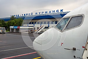 View of the building of the airport of Murmansk on the part of the airfield