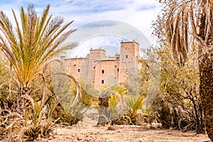 View at the building of Ait Ben Moro Kasbah in Skoura Oasis - Morocco