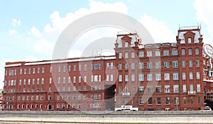 View of the building of the chocolate factory `Red October` and Bersenevskaya embankment