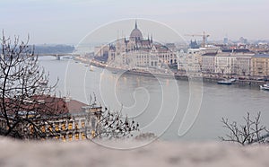 The view of the building of the Hungarian Parliament and the Danube in Budapest