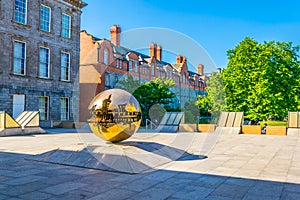 View of a building inside of the trinity college campus in Dublin, ireland