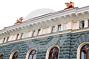 View of building with lions on Lai 9 Street, Tallinn, Estonia