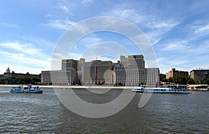 A view of the building of the Ministry of Defense of the Russian Federation at the Frunzenskaya embankment of Moscow.