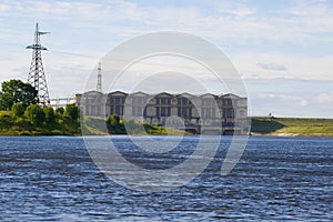 View of the building of the Rybinsk hydroelectric station. Rybinsk, Russia
