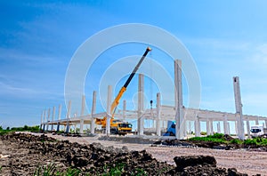 View on building site, unfinished concrete edifice