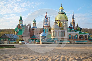 View of the building of the Temple of All religions evening. Kazan, Tatarstan, Russia