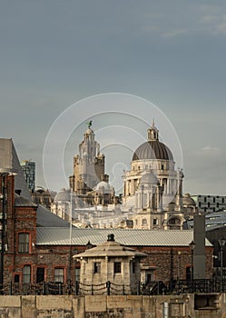 View of buildings on Liverpool\'s waterfront. One of the buildings which make the \'Three Graces