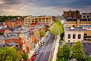 View of buildings and streets from a parking garage in Lancaster photo