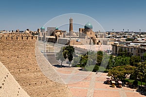 The view on Bukhara old Town from the Ark fortress walls, Bukhara Uzbekistan