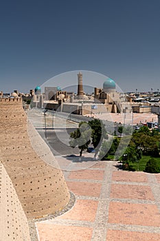 The view on Bukhara old Town from the Ark fortress walls, Bukhara Uzbekistan