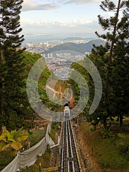 View beautiful from Bukit Bendera, Penang, Malaysia, view towards cable car track and city. photo