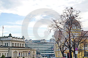 View of the Bulgarian Parliament, the Monument to Tsar Osvoboditel and the Academy of Sciences of Bulgaria