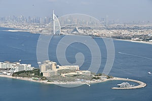 View of Burj Al Arab from Palm Tower Observation Deck at St Regis Hotel in Dubai, UAE