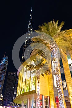 Night view Burj Khalifa and Dubai Mall UAE