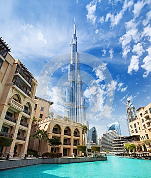 View on Burj Khalifa hight 828 m in Financial center of Dubai,United Arab Emirates