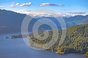 View from Burnaby Mountain overlooking the Burrard inlet in BC,