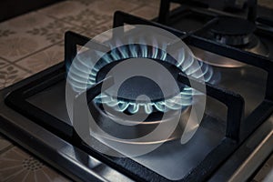 View on burning gas hob or stove top