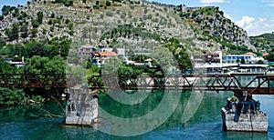 Disused Steel Frame Bridge Across Drin River, Albania photo