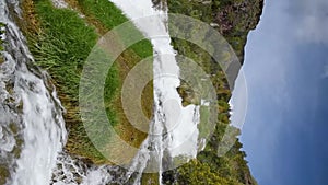 View of bushes and forest with rushing river