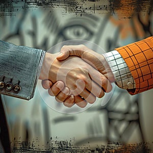 view Business partnership Two individuals shaking hands, sealing a successful deal
