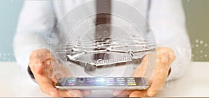 Businessman holding a graphene structure - 3d rendering