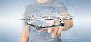 Businessman holding a graphene structure - 3d rendering