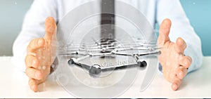 Businessman holding a graphene structure - 3d rendering