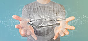 Businessman holding a graphene structure - 3d rendering