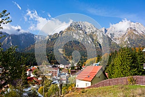 View of Busteni city and Bucegi Mountains