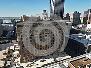 View of the bustling city skyline, featuring tall skyscrapers in Downtown Memphis Tennessee.