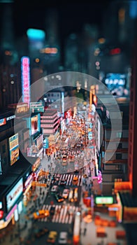 A view of a busy city street at night. Generative AI image.