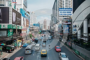 View on the busy Phetchaburi road in Bangkok, Thailand