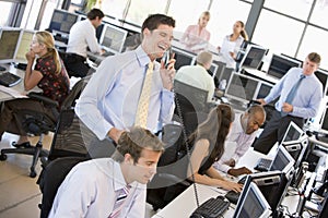 View Of Busy Stock Traders Office