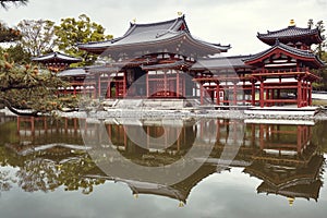 View of Byodoin temple from across a pond