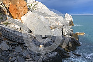 View on Byron Grotto in the Bay of Poets, Portovenere, Italian Riviera, Italy.