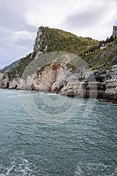 View on Byron Grotto in the Bay of Poets, Portovenere, Italian Riviera, Italy