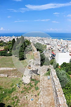 View from the byzantine Patras Fortress to the city and port of Patras and Mediterranean sea