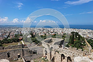 View from the byzantine Patras Fortress to the city and port of Patras and Mediterranean sea