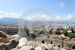 View from the byzantine Patras Fortress to the city and port of Patras and Mediterranean sea