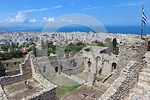 View from the byzantine Patras Fortress to the city and port of Patras and Mediterranean sea