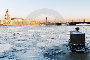 View of the cabinet of curiosities and the bridge at dawn in win