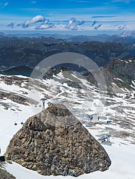 View of cable car in Austria in the Alps on the Kitzsteinhorn glacier